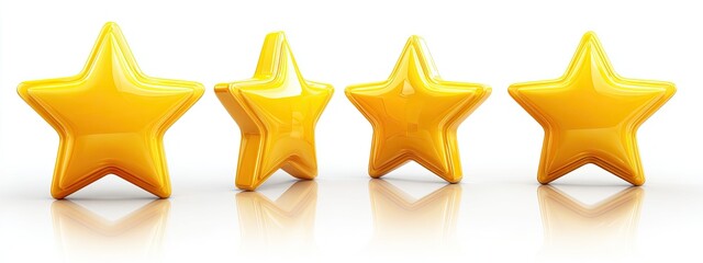 Three glossy, golden yellow stars on a white background