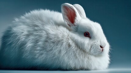 Obraz premium Captivating Advertising Portrait of a Fluffy White Rabbit in High-Quality Low Resolution