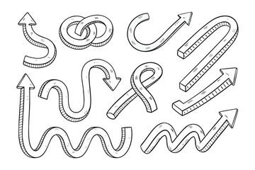 Directional Path in Monochrome:  A collection of diverse and creative arrow designs, elegantly rendered in a timeless black and white monochrome style, offers a visual metaphor for direction.