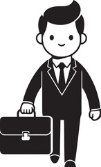 Businessman and Briefcase Vector Icons – Black and White Illustrations