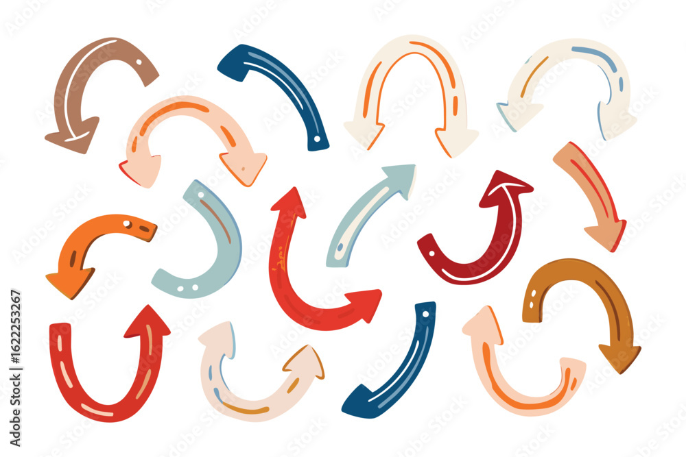 Poster directional pathways: a collection of colorful arrows pointing in various directions, ideal for illu