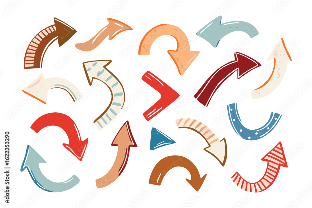 Poster directional guidance: a vibrant collection of stylized arrows, each pointing in a unique direction, 