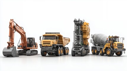 Construction Vehicles Lineup: A fleet of powerful construction vehicles stand in a row, each engineered for a different task.
