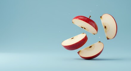 Red Apple Slices in MidAir Vibrant Fruit Photography