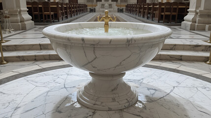 Marble Bowl in Church Interior: Holy Water Font, Religious Setting