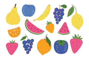 Vibrant Orchard: A colorful medley of fruits, hand-drawn and arranged artfully, offers a refreshing visual delight, invoking feelings of health and abundance.