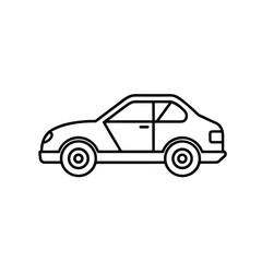 Simple line drawing of a sedan car 
A minimalist black and white line art illustration of a sedan car viewed from the side.