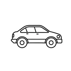 Simple outline drawing of a modern sedan car 
A minimalist black and white line art illustration of a four-door sedan viewed from the side. The car has two doors and two windows.