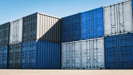 Shipping Containers for Logistics and Global Trade Concept. 3d rendering