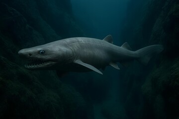 Ancient Frilled Shark Swimming Through Ocean Canyons
