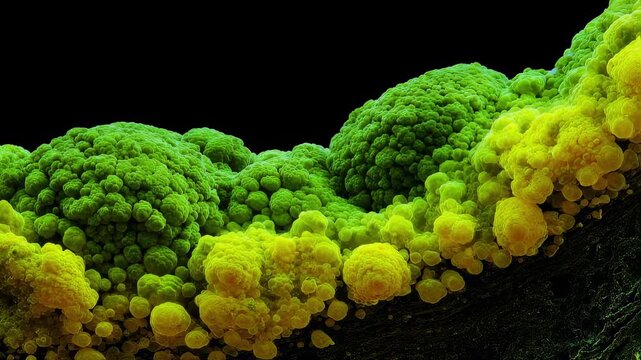 Macro shot displaying vivid neon lime plantar wart surface highlighting rough uneven cauliflower morphology and HPV cellular spread.