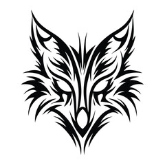 A tribal stylized fox head with sleek black patterns stares forward with wild determination