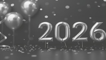 Silver Balloons Spell Out 2026 in a Festive, Gray Tone