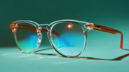 "Stylish Transparent Frame Eyeglasses: Modern Advertising Portrait Showcasing Trendy Eyewear Design"