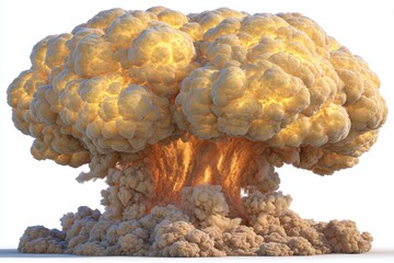 Large, luminous, mushroom-shaped cloud of explosion