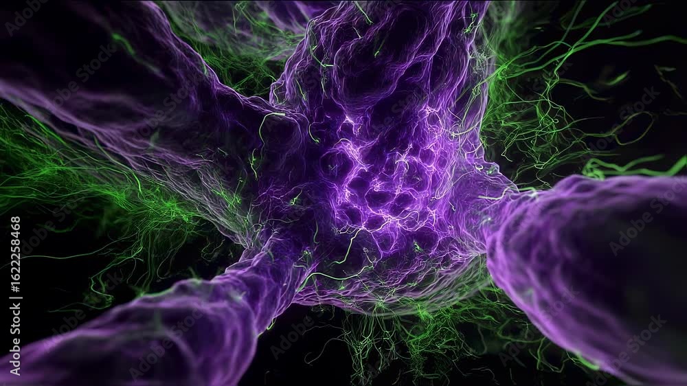 Poster dynamic visualization of an overactive bladder showing neon electrical impulses firing irregularly f