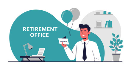 Celebrating Employee Retirement With Balloons and Farewell Message in Office