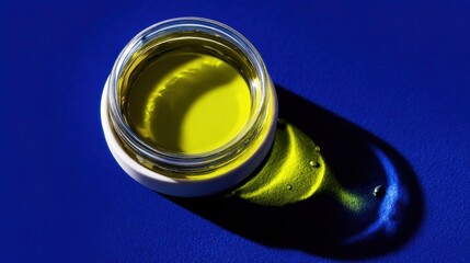 Top View Image of Premium Extra Virgin Olive Oil in Elegant Glass Bottle for Culinary and Gourmet Advertising