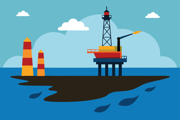 environmental impact concept showing oil rig drill.eps