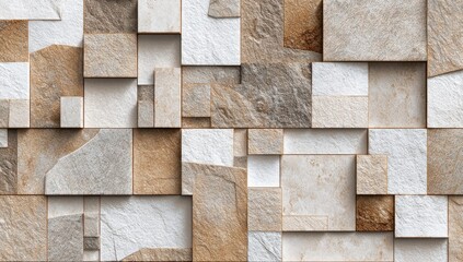 Abstract wall design with textured, multi-toned blocks
