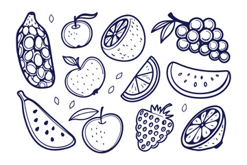 Line Art of Fruits: Collection of meticulously illustrated fruits, showcasing the natural beauty of a variety of edible gifts. Each one is rendered in precise detail.