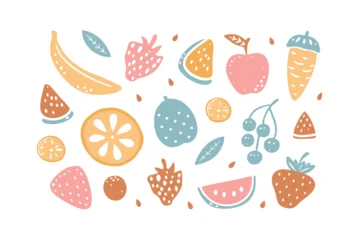 Gardinen Nahtloser herbst Colorful Fruits Illustration: An artistic depiction of a selection of colorful fruits arranged in a playful and eye-catching composition, celebrating freshness and vitality.  © hafs121