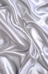 Obraz premium A luxurious, flowing sheet of white satin fabric drapes elegantly against a stark black background, showcasing its smooth texture and subtle folds.