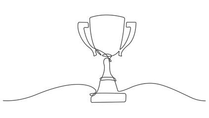 Trophy Cup One Line Drawing. Cup of Winner Abstract Minimal Simple Linear Drawing. Champion Symbol Continuous One Line Illustration. Trophy Cup Modern Trendy Contour Drawing. Vector EPS 10.