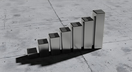 Minimal 3D Bar Chart in Monochrome Palette With Long Shadows on Concrete Floor and Perfectly Aligned Cubes