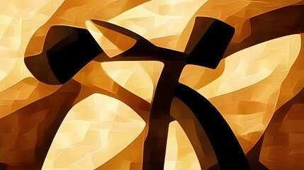 Abstract Gold Brown Geometric Shapes Art Painting