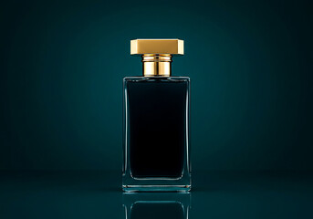 Elegant black perfume bottle with gold cap