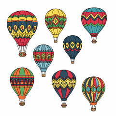 Naklejka premium Colorful hot air balloons set, whimsical sky travel