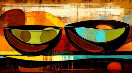 Abstract Modern Art Painting Bowls Still Life Canvas