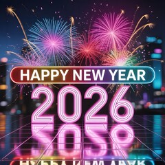 Sparkling Fireworks and Neon Glow: Happy New Year 2026 Celebrati