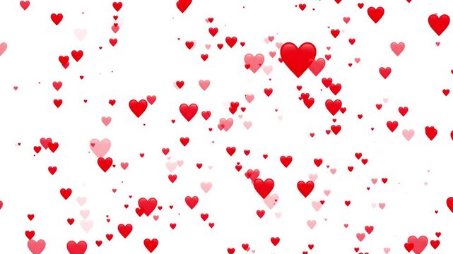 white screen heart background Red love heart icon motion moving flying popping up to full-screen love alpha channel background creating a romantic and passionate Valentine's Day atmosphere