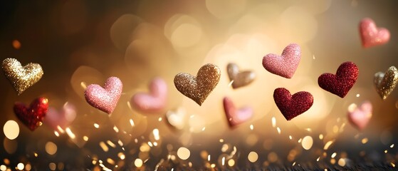 Sparkling Glitter Hearts Valentine's Day Romantic Background