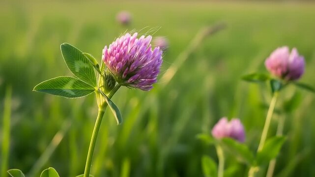 Pink clover flower in a field