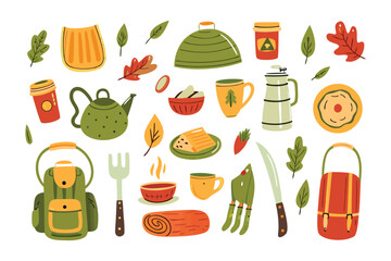 Autumnal Feast of Comfort: A cozy assortment of autumn-themed culinary elements, rendered in a charming illustration style, perfect for evoking warmth and nostalgia.