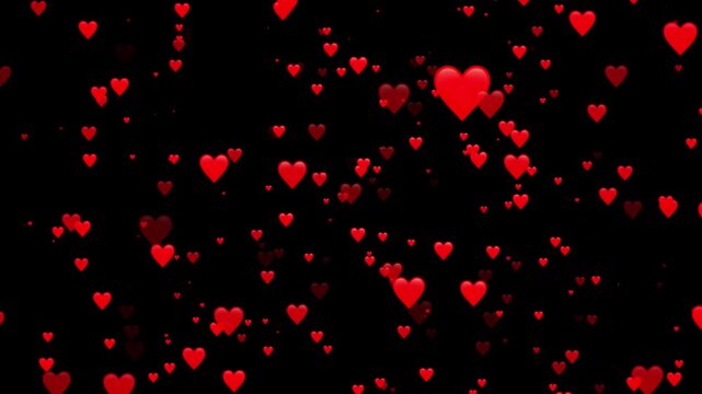 Red love heart icon motion moving flying popping up to full-screen love alpha channel background creating a romantic and passionate Valentine's Day atmosphere