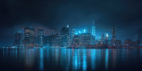 Fototapeta premium Night cityscape reflected in calm water (7)