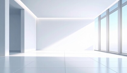 Modern minimalist interior design showcase bright open space architectural visualization contemporary environment wide angle view aesthetic concept