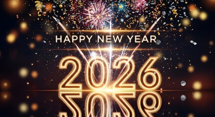 Sparkling New Year 2026 Celebration with Fireworks and Golden Co
