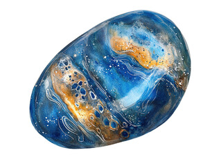 Abstract watercolor rounded shape Vivid blue and golden colors white lines and speckles Unique texture isolate