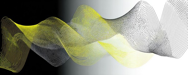 Abstract design with flowing, interwoven lines of yellow and gray
