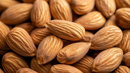 Fototapeta premium Close-up of natural almonds on wooden surface.