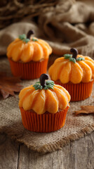 Pumpkin-shaped cupcakes. Halloween-themed food
