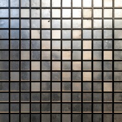 Gridded, translucent squares, appearing dusty or dirty.  Dark, bordered frames enclose each square.  Light reflects unevenly