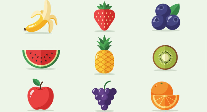 Vibrant fruit medley illustration for healthy eating promotion, offers a modern, colorful touch perfect for food blogs, recipe sites, and nutrition guides