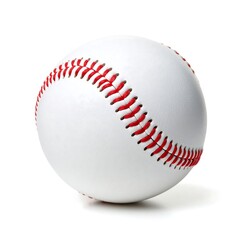 A pristine white baseball with red stitching, shown against a bright white background