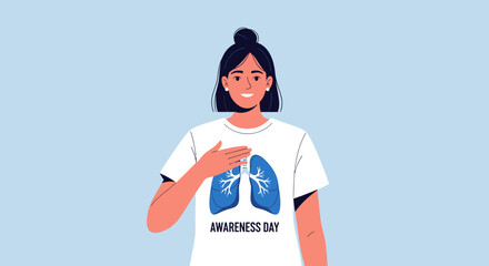 Smiling woman wearing a t-shirt promoting awareness of lung disease.